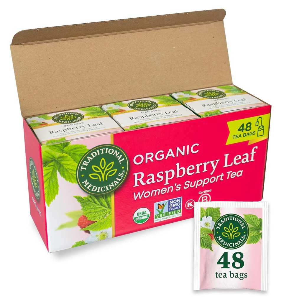 Traditionelle Medicinals Tee, Bio Himbeere Blatt, Eases Menstrual Cramps, Unterstützt eine gesunde Schwangerschaft, 48 Teebeutel (3 Pack)