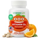 Comprimés de vitamine D 1000 UI pour enfants - Saveur naturelle d'orange - Végétaux, sans OGM, sans gluten, sans noix - Supplément alimentaire pour le soutien immunitaire - pour les enfants - 120 Chewables