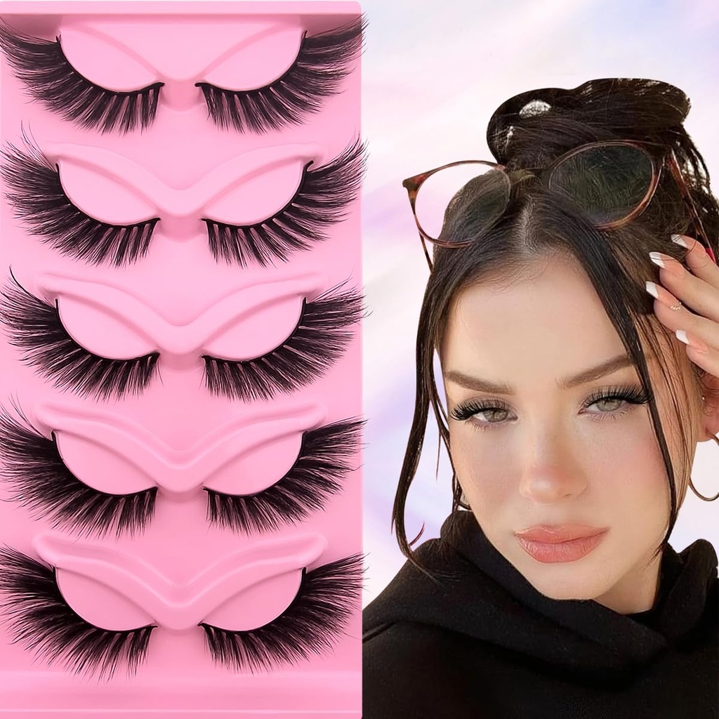 Fox Eye Wispy Wimpern 20mm lang Cat-Eye Lashes Angel Wing Lashes Faux Mink False Wimpern Natürliche Look 5 Paare Pack