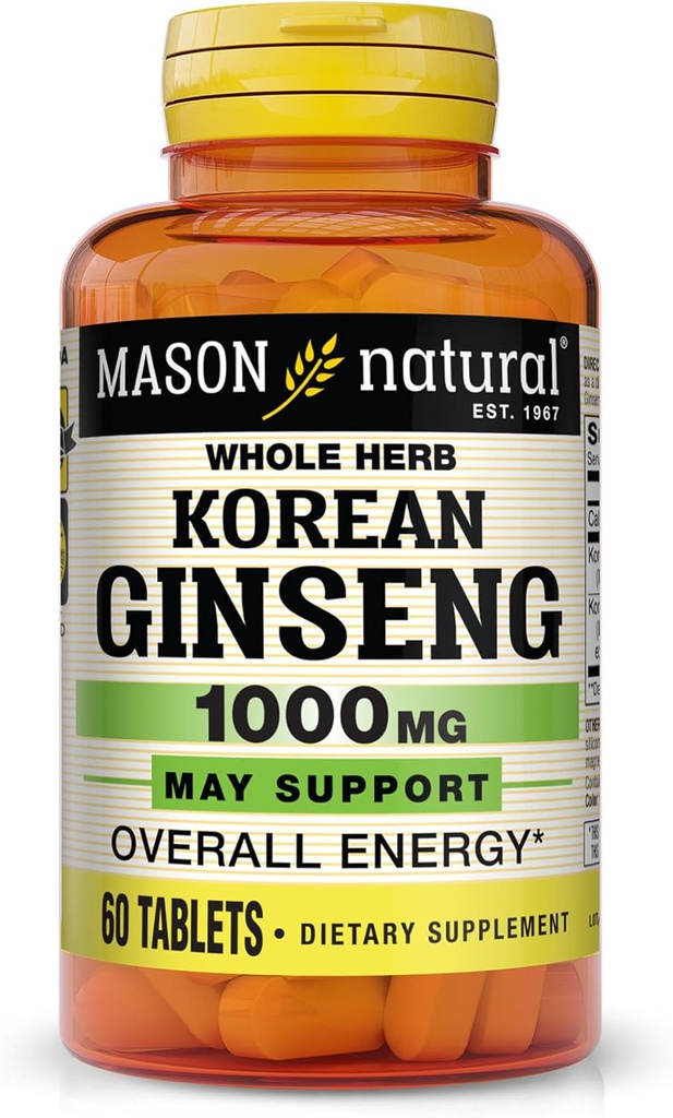 MASON NATURAL Korean Ginseng 1,000 mg, Supports Energy, Endurance & Vitality, 60 Tablets