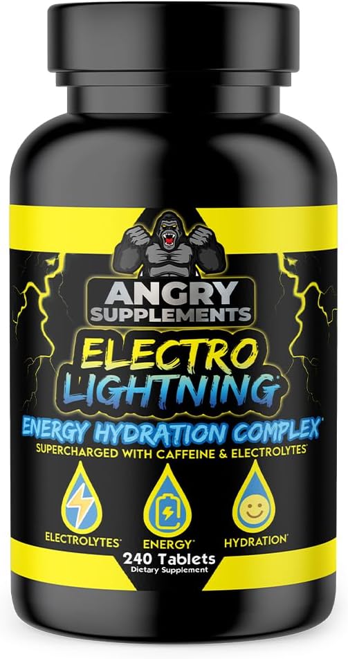 Suppléments en colère Comprimés électrolytiques complexes d'hydratant l'énergie de foudre - Hydraté avec du calcium, du magnésium, du sodium, du potassium et des pilules caféines (240ct, 120 jours)