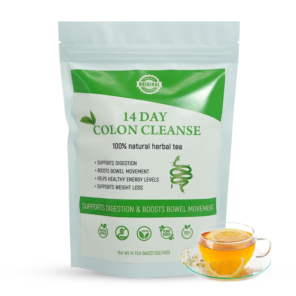 Laicuherb Organic 14 Day Colon Cleanse Tea for Body Cleanse & Detox, Thé naturel Colon Detox avec mélange à base de plantes pour les hommes et les femmes Santé digestive & Gental Gut Cleanse, Sans caféine