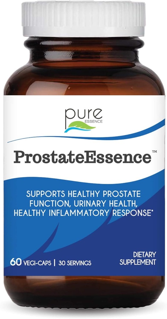 Pure Essence Labs Prostate Essence w/Vitamine D3, Suppléments de sélénium, de zinc et plus - Vitamines masculines et supplément à base de plantes pour la santé de la prostate w/Beta Sitostérol - 60 capsules pour hommes