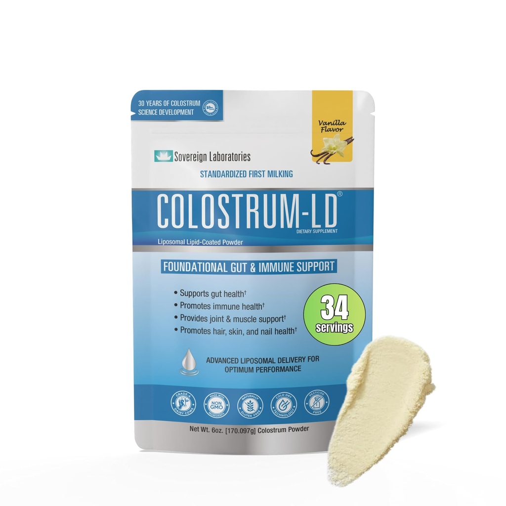 Colostrum-LD Liposomal Delivery - Polvere di Colostrum - Senza glutine, Lattosio-Ridotto - 34 Serve - Laboratori sovrani - 6 oz Vanilla
