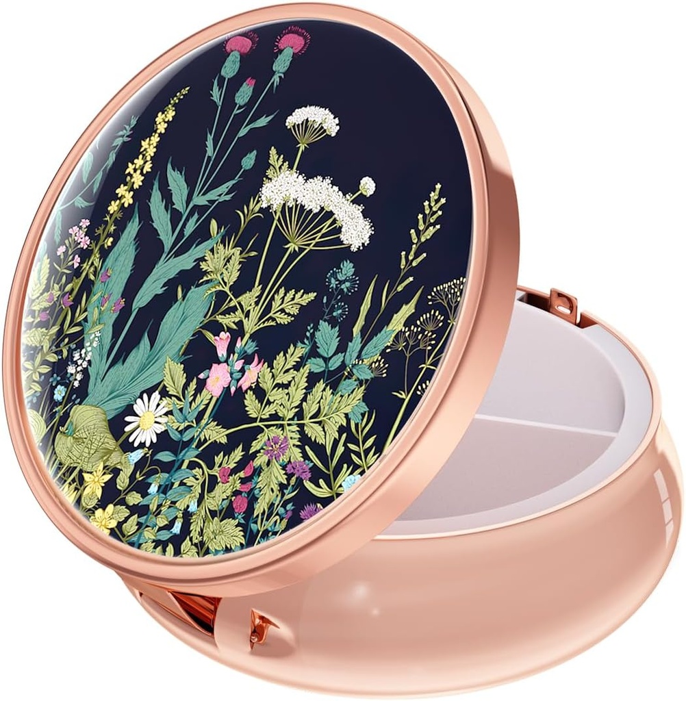 Boîte à pilules de Rouidr, 3 Cas de pilules de Compartment, Boîte à médicaments de voyage pour la Purse et la Poche, Rose Gold, Dandelion