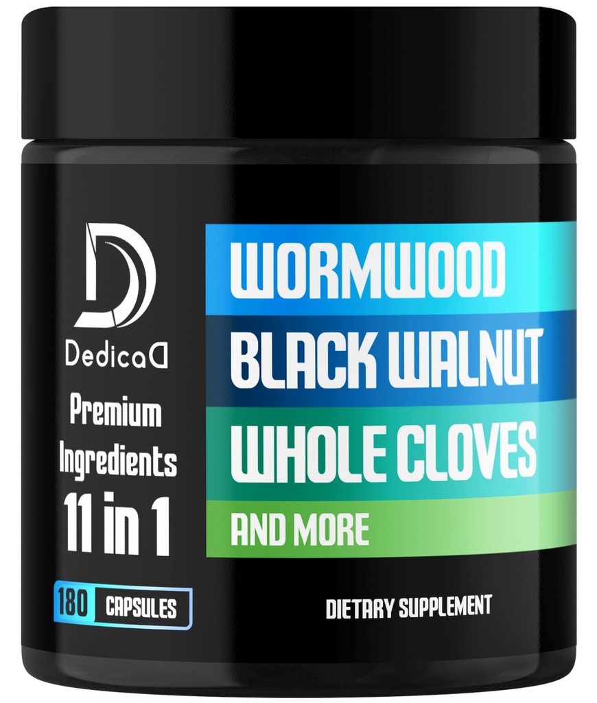 11in1 Wormwood Capsules - 180 Capsule Estratti da Noce Nera, Cloves, Ginger, Turmeric, Apple, Berberine HCl & More - Supporto Immune System per 3 Mesi