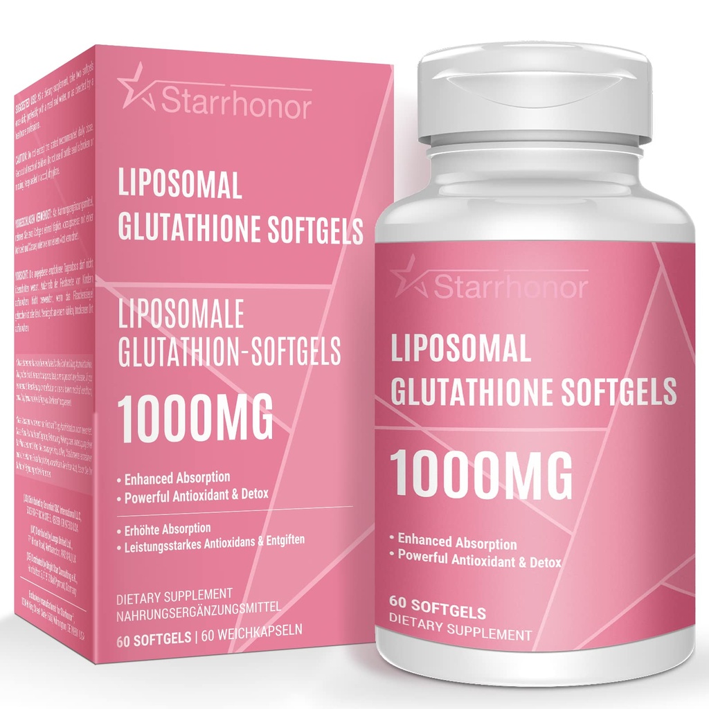 Liposomale Glutathione Softgels 1500MG, reduzierte Glutathion-Ergänzung mit Vitamin C, bessere Absorption, nicht-GMO Leistungsstarkes Antioxidans für gesundes Altern, Detox, Immungesundheit, 60 Softgels