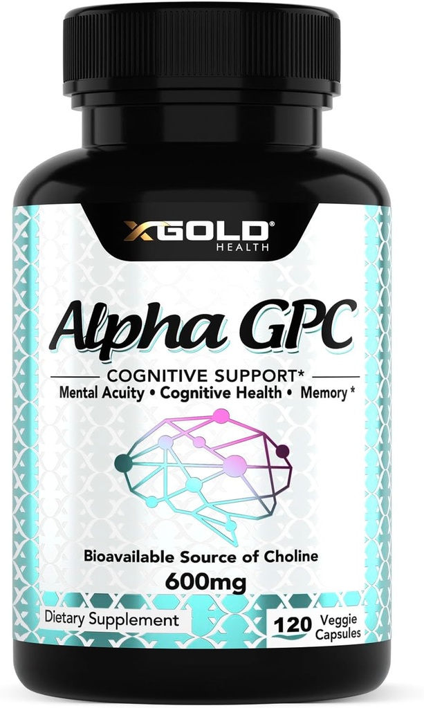 Alpha GPC Choline 600mg, 99% Pure Nootropic Supplement, 120 Veggie Kapseln, Kognitive Enhancer für Gedächtnis, Gehirngesundheit & Fokus