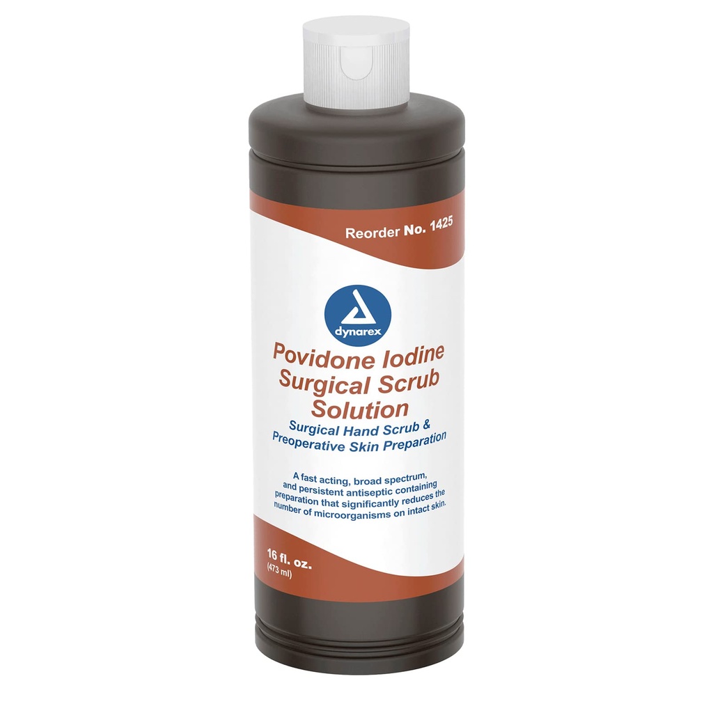 Dynarex Povidon-Jod-Scrub-Lösung, antiseptische Lösung für Haut und Schleimhaut, ideal für chirurgische Site-Vorbereitung, enthält Povidon-Jod 7,5%, 16 fl. oz., 1 Flasche