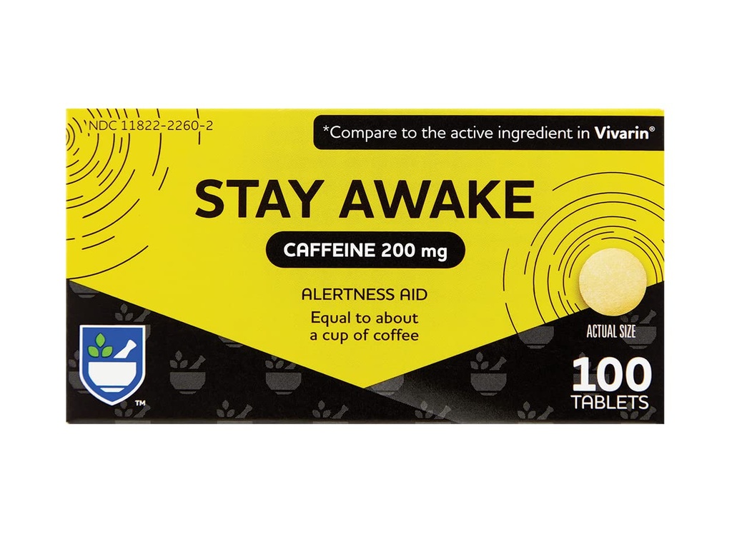 Rite Aid Stay Awake Tabletten Koffein, 200 mg - 100 Tabletten | Koffein Pillen | Koffein Ergänzung | Koffein Pillen 200mg | Gleich zu Über eine Tasse Kaffee | Mental Alertness Aid | Energie Pillen