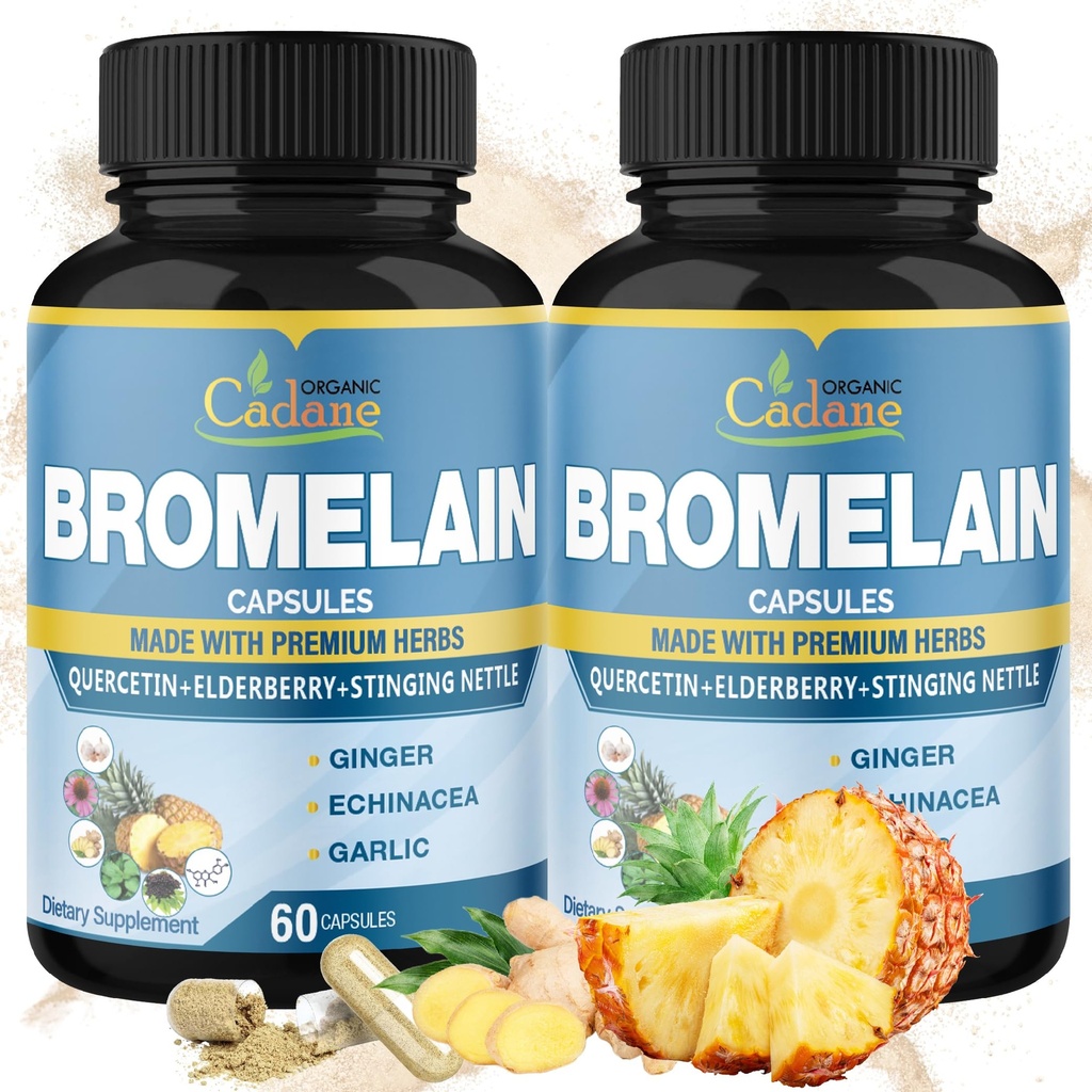 Bio Cadane 2 Packungen 60 Kapseln Bromelain, mit Bromelain, Quercetin, Elderberry, Ginger, Echinacea, Knoblauch, Schwarzer Pfeffer