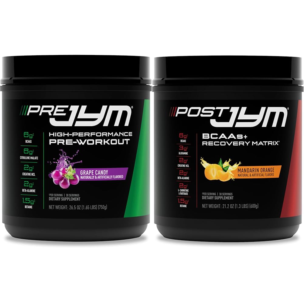 Pre JYM Grape Candy Pre Workout Polvere e Post JYM Active Matrix Integratori post-allenamento Bundle, 30 Serve Ogni