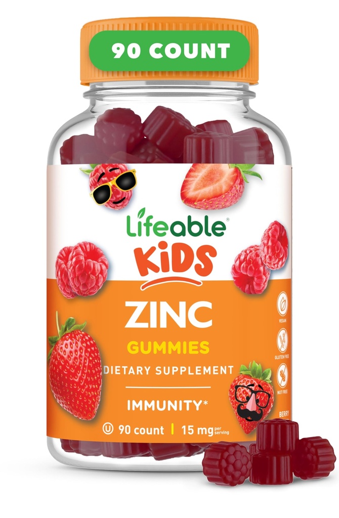 Lebensfähige Zink-Gummien für Kinder |15mg | Große Verkostung Kinder Zink-Ergänzungen | GMO Kostenlose vegetarische Zink-Vitamine | für gesunde Haut und Immununterstützung für Kinder und Kinder | 90 Gummie