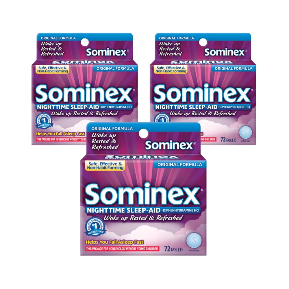 Sominex Nighttime Sleep-Aid, Maximum Strength Formula, Single Dose, 72 Tabletten - Paket von 3