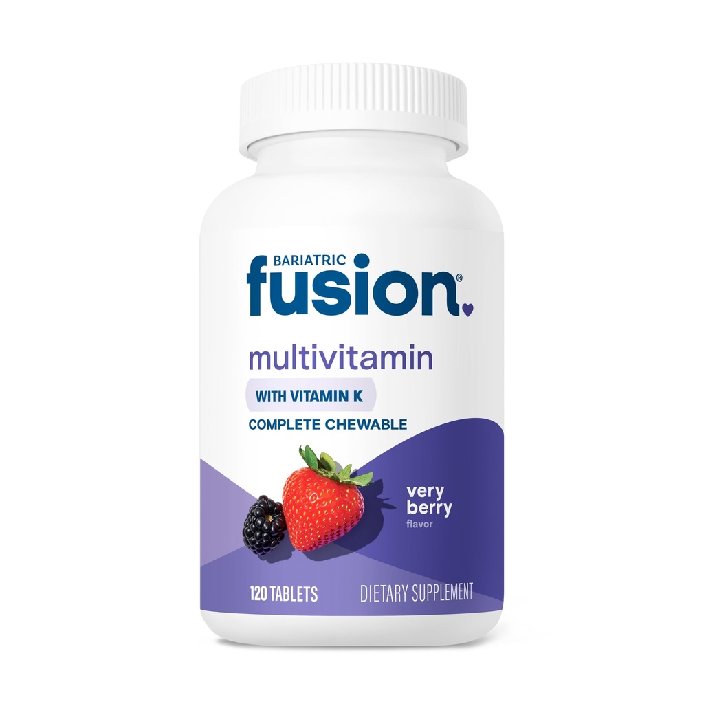 Fusion bariatrique Très Berry Multivitamine bariatrique à croustillant complet avec fer et vitamine K pour les patients de chirurgie bariatrique, y compris le pont gastrique et la gastrectomie des manches - 120 comprimés