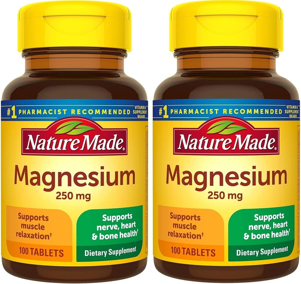 Naturgemachtes Magnesiumoxid 250 mg, Nahrungsergänzungsmittel für Muskel, Herz, Knochen und Nerve Health Support, 100 Tabletten, 100 Tage Versorgung (Pack von 2)