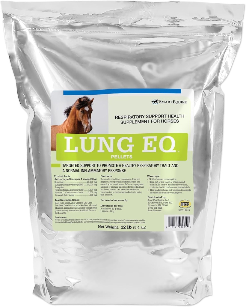 SmartEquine Lung EQ Pellets for Innovated Respiratory Support | Horse Health | Spirulina per Cavalli con Antiossidanti, Erbe, Minerali | Equine Pellet for Respiratory Support | 12 LB
