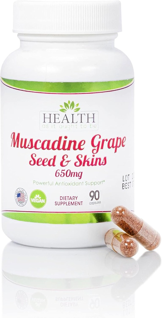 Gesundheit als es Ought zu sein Muscadine Trauben Seed & Skins 650 mg Supplement | Physician Formulierte leistungsfähige Antioxidante Unterstützung jenseits der durchschnittlichen Trauben | 90 Kapseln