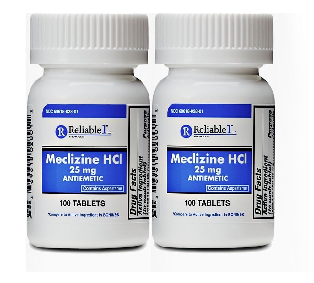 Zuverlässig-1 Laboratories Meclizine 25 mg Generische Bonine Motion Sickness (100 Kautabletten Jede (2-Pack) - Verhindern Sie Übelkeit, Vomiting und Dizziness, die von Motion Sickness