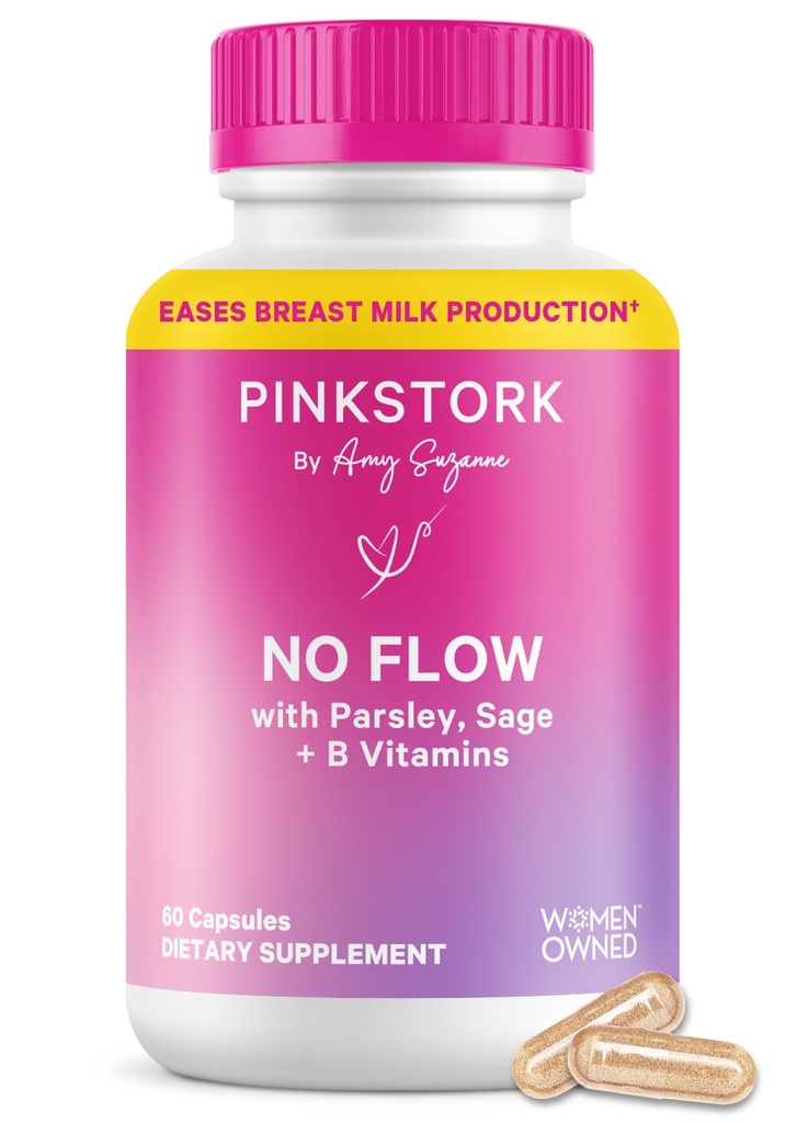 Cicogna rosa senza flusso: Asciugare il latte materno con salvia, Parsley e B Vitamine, Postpartum Essentials per le donne per fermare l'allattamento al seno e la produzione di latte decreare, 60 capsule
