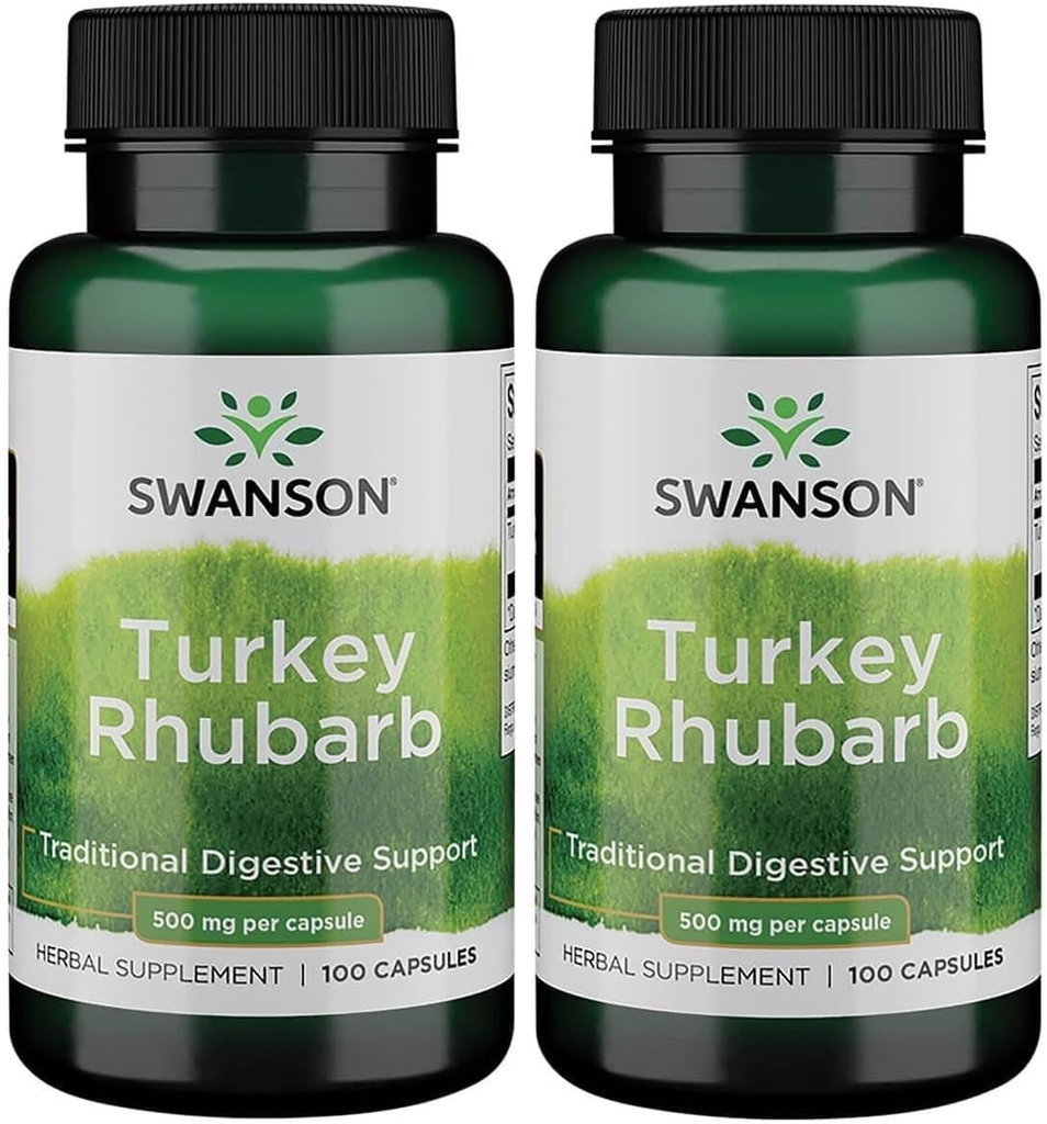 Swanson Turkey Rhubarb - Kräuterergänzung für Verdauungsgesundheit - Natürliche Formel - (100 Kapseln, 500mg Jeder) (2 Packung)