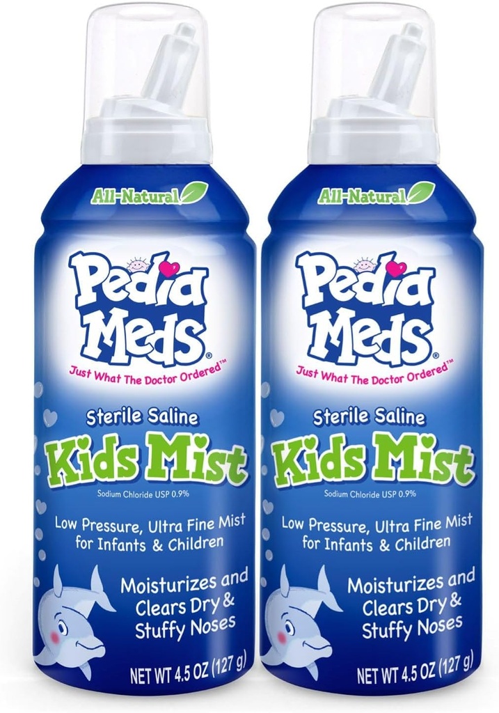 Sterile Saline Kids Nasal Spray, Ultra Fine Mist, Instant Moisturizes and Relieves Nasal Congestion, Safe for Newborns and Up, 4.5 Oz (2 Pack), Made in USA