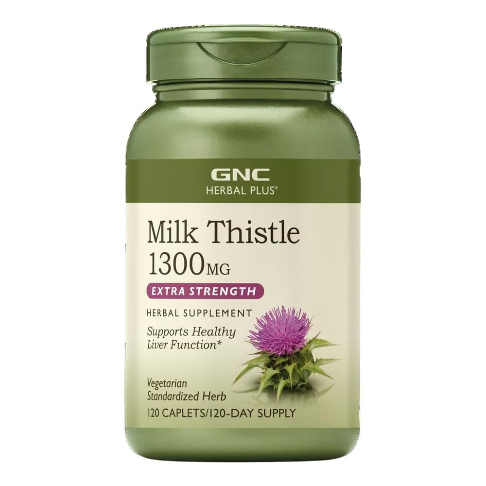 GNC Kräuter Plus Milchdistel 1300mg Ergänzung, Extrastärke, Vegetarisch, Unterstützt gesunde Leberfunktion, 120 Servierungen