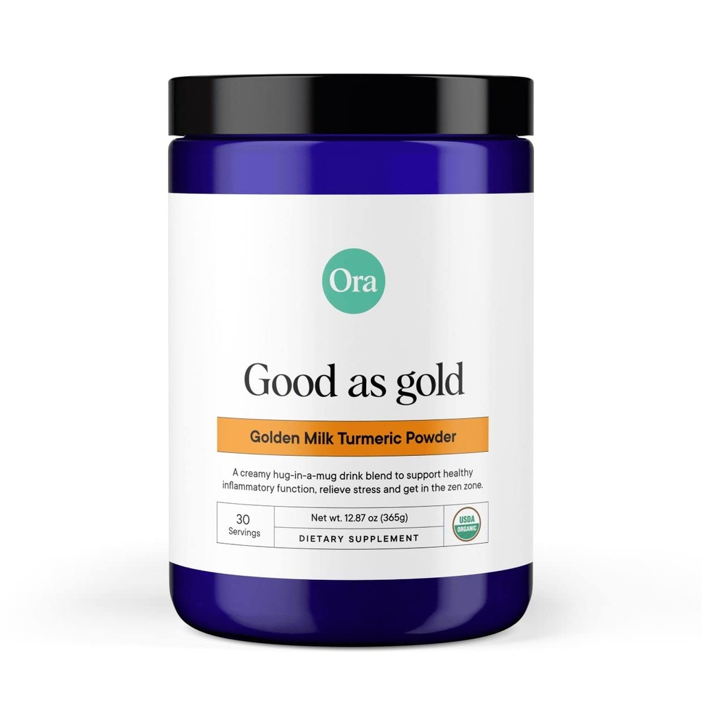 Ora Organic Golden Milk Powder - Ayurvedic Turmeric Powder with Organic Adaptogens - Ashwagandha, Reishi und Ginger | Organic, Gluten-Free, Soy-Free, Vegan, Non-GMO - Maple & Vanilla, 30 Portionen