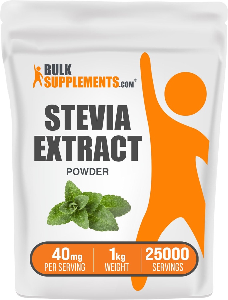 BulkSupplements.com Poudre d'extrait de Stevia - Stevia Sweetener - Zero Calorie Sweetener, sans gluten, 40mg par portion, 1kg (2,2 lbs) (paquet de 1)