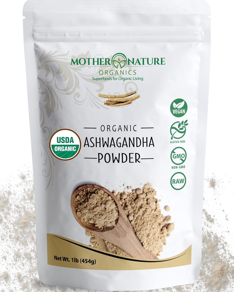 Polvere di Ashwagandha certificata USDA, 100% puro, crudo, potente supplemento di erbe di adaptogen - Non-GMO, Vegan, senza glutine (1lb Bag)