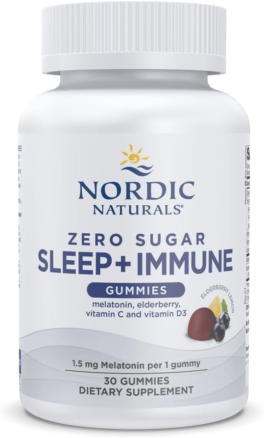 Nordic Naturals Zero Sugar Sleep + Immune Gummies - Elderberry Lemon Flavor - 30 Gummies - 1.5 mg Melatonin for Sleep with Vitamin D3 - Elderberry & Vitamin C Immune Support - 30 Servings