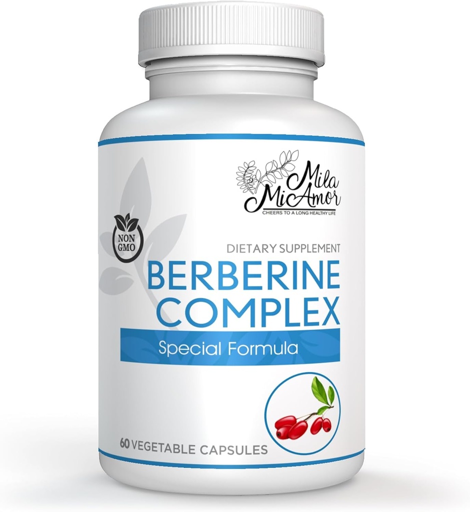 Milamiamor Berberine Complex HCL 500mg - Special Berberine Supplement con Melon Fruit & Banaba Leaf - Non OGM, Made in Italy - Heart, Cognitive & Gastrointestinal Health - 60 Capsule