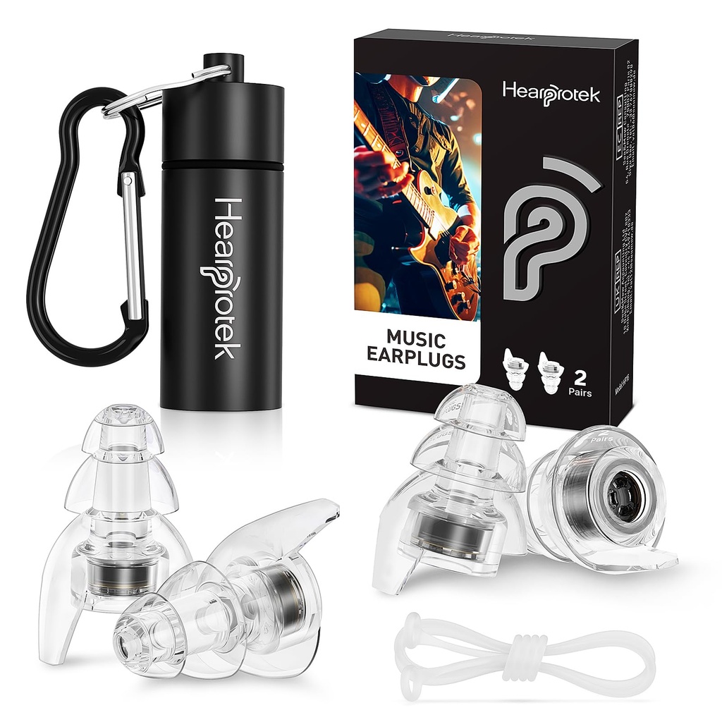 Bougies d'oreilles de concert Hearprotek, 2Pairs Bougies d'oreilles musiciennes haute Fidelity réutilisables pour les concerts Bougies d'oreilles de réduction du bruit de musique Loud pour Rave, Festival, Music,Tinnitus Relief