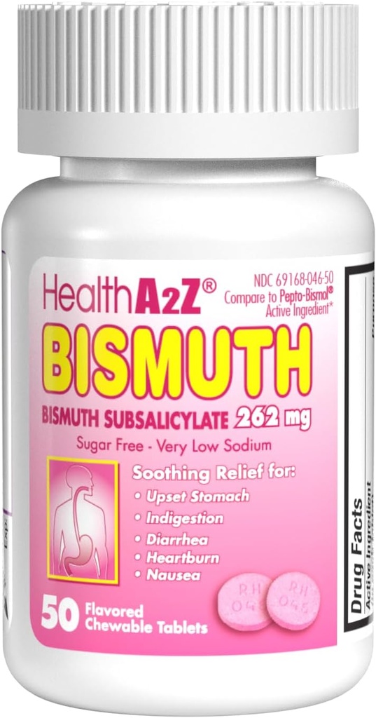 HealthA2Z® Bismuth | Bismuth Subsalicylate 262mg | Multi-Symptom Relief | (50 Count (Pack von 1))
