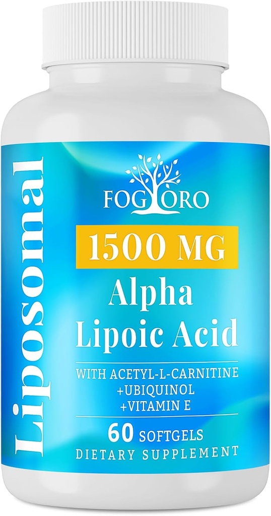Fogoro Alpha Acide lipoïque 1500 mg-Lipsomal ALA supplément pour la production d'énergie cellulaire, le métabolisme lipide, le scavenger radical libre,60 Softgels