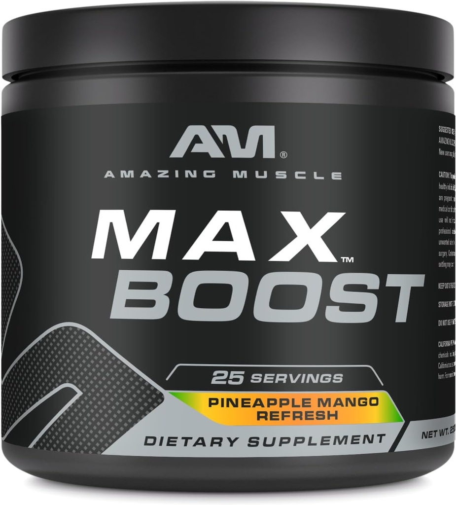Incredibile Muscolo Max Boost | 25 Serve | Integratore Intenso Pre-Workout per Uomini e Donne | Contiene Creatina Monoidrato, Caffeina, Beta-Alanina, Betaina (25 Serve, Ananas Mango)