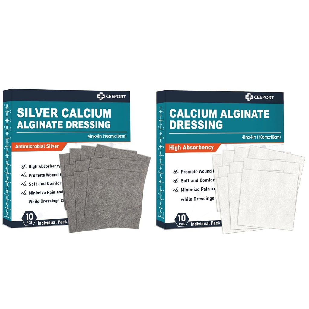 Alginato di calcio d'argento (4 "x 4" 10 Pcs) +Calcium Abiti alginati (4 "x 4" 10 Pcs)