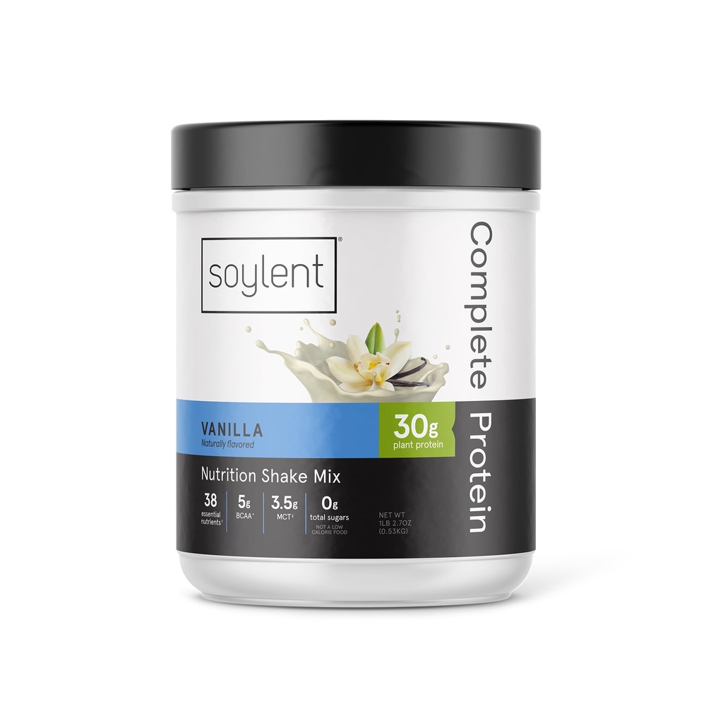 Soylent Protein Powder, Vanilla, 30g Protein Shake per la crescita e il recupero del muscolo, BCAA, DHA, MCT, 28 Vitamine & Minerali, Zero Sugar, Gluten Free, Vegan - 1.25lb