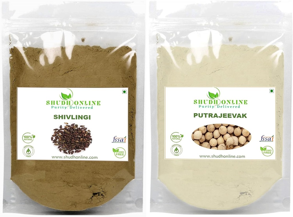 Shudh Online Sivalingi und Putrajivak Seed Powder Combo (100 Gramm pro), Putrajeevak und Shivlingi Beej Pulver, Putrijivak, Putr Jivak, Shivalinga, Shivling