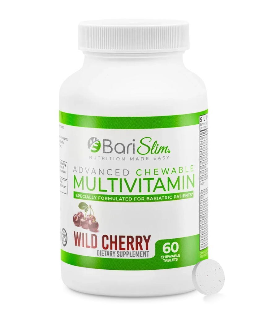 BariSlim Advanced Chewable Bariatric Multivitamin Tablets - Vitamina Bariatrica e Supplemento per Chirurgia Post Bariatrica Compreso Gastric Bypass e Gastric Maniche | Ciliegia Selvatica (60 Conte)