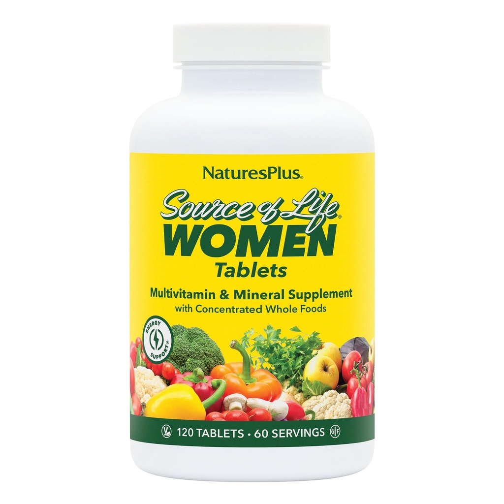 NaturesPlus Quelle des Lebens Frauen Multivitamin - 120 Vegetarische Tabletten - Ganze Lebensmittel, Enzyme & Mineralien - Gesamte Gesundheit, Energie - Glutenfrei - 60 Servierungen