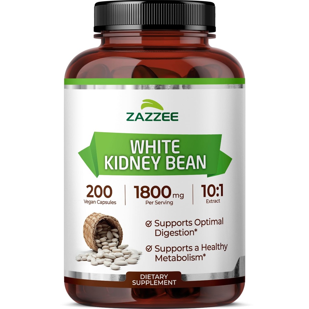 Zazzee White Rein Bean 10:1 Extrait, 1800 mg par portion, 200 capsules végétaliennes, plus de 2 mois d'approvisionnement, normalisé, concentré 10X extrait, 100% végétarien, tout naturel et non-OGM, fabriqués aux États-Unis