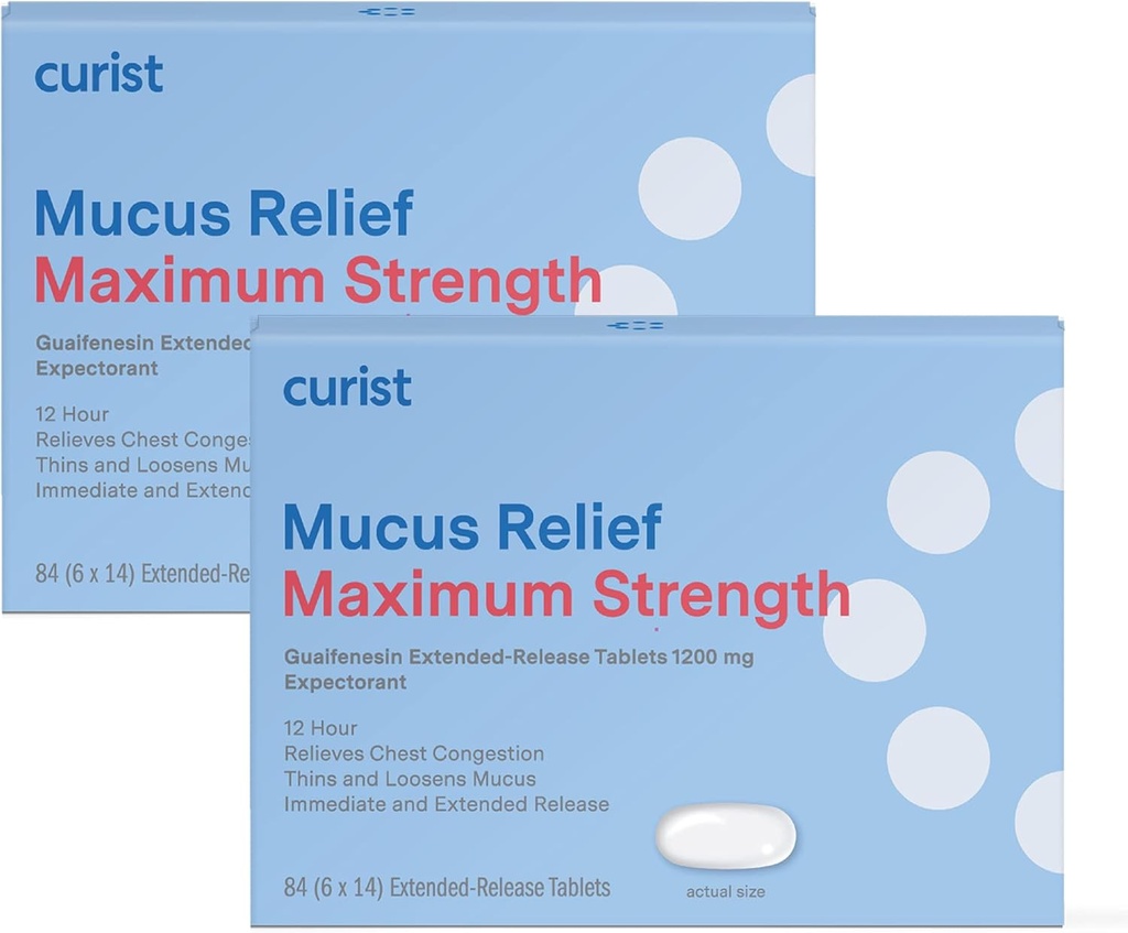 Curist Guaifenesin 1200 mg Extended Release Mucus Relief Massima Forza - 168 Conte Bulk Extended Release Tablets - Ridurre Congestione Chiaro Mucus (2 Confezione da 84 compresse)