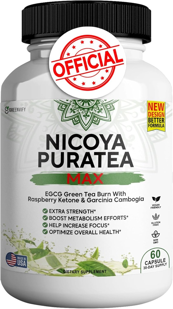 Nicoya PuraTea Max Green Tea Extract & Green Coffee Bean für Stoffwechselunterstützung, Natürliche Energie Boost, Antioxidant-Rich Supplement – 60 Kapseln