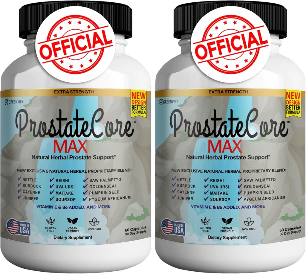 Suppléments ProstateCore Max Extra Prostate pour les hommes Capsules, Suppléments de santé - Force maximale, tout naturel pour soutenir la fonction normale et saine (120 Capsules) (2 Pack)