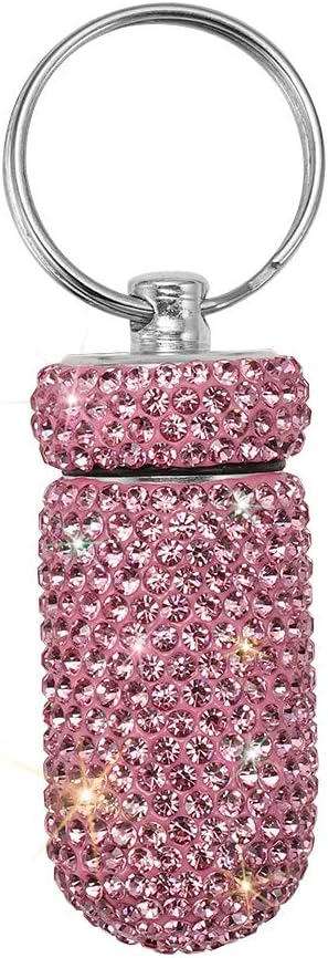 Tragbare Pille Fall Pille Container wasserdicht Pillenhalter mit Schlüsselanhänger Bling Pillen Box Medizin Spender Flaschenspeicher für Outdoor Camping Reisen (Pink)