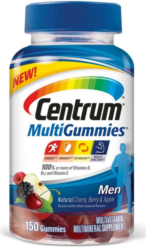 Centrum MultiGummies Uomo (150 Conte, Ciliegia Naturale, Aroma di Mele) Multivitamin/Multimineral Supplement Gummies