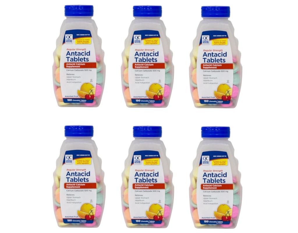 Qualità Scelta Regolare Resistenza Carbonato di calcio 500 mg Tavolini Antacid Chewable, 150 Conte - Confezione da 6