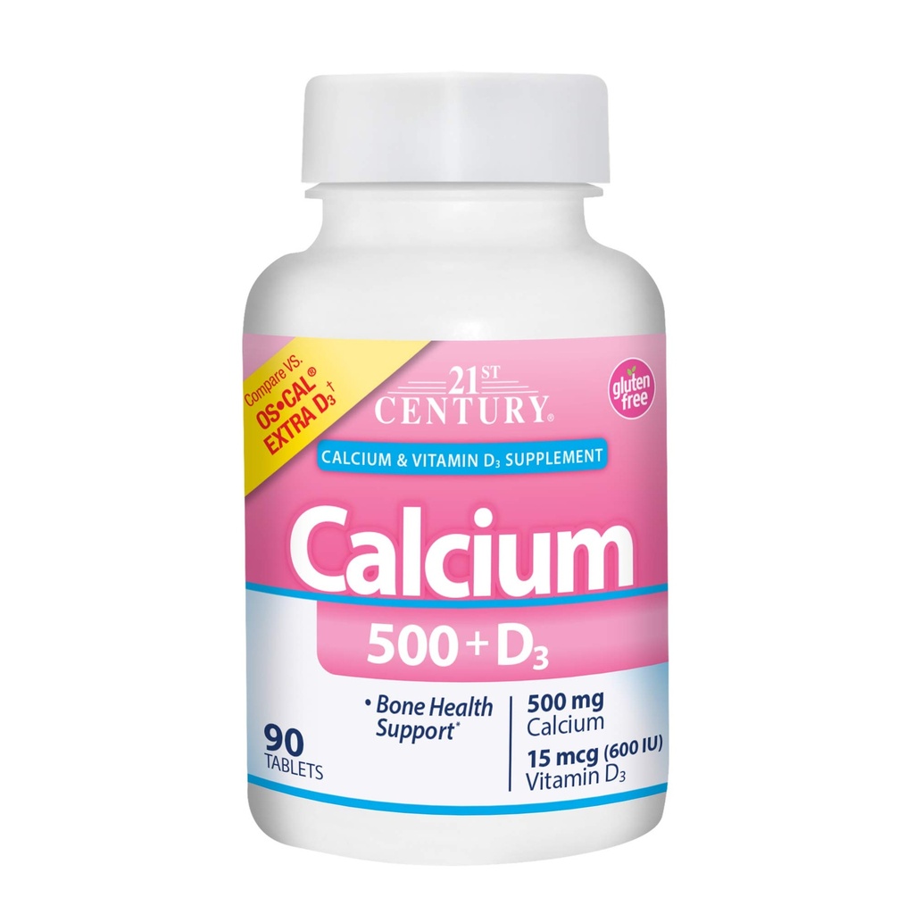 21st Century Calcium Plus Extra D Caplets, 500 mg, 90 Conte, Confezione da 1