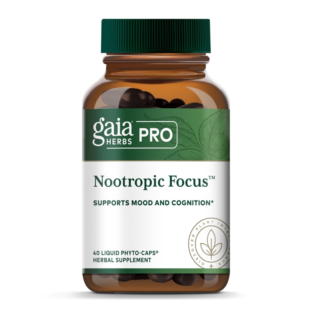 GAIA HERBES PRO Nootropic Focus - Supplément de soutien à la santé du cerveau* - Supplément nootropique avec Safran, Ginkgo Leaf Extract & Lemon Baume - Vegan, sans gluten - 40 liquides Phyto-Caps (20 portions)